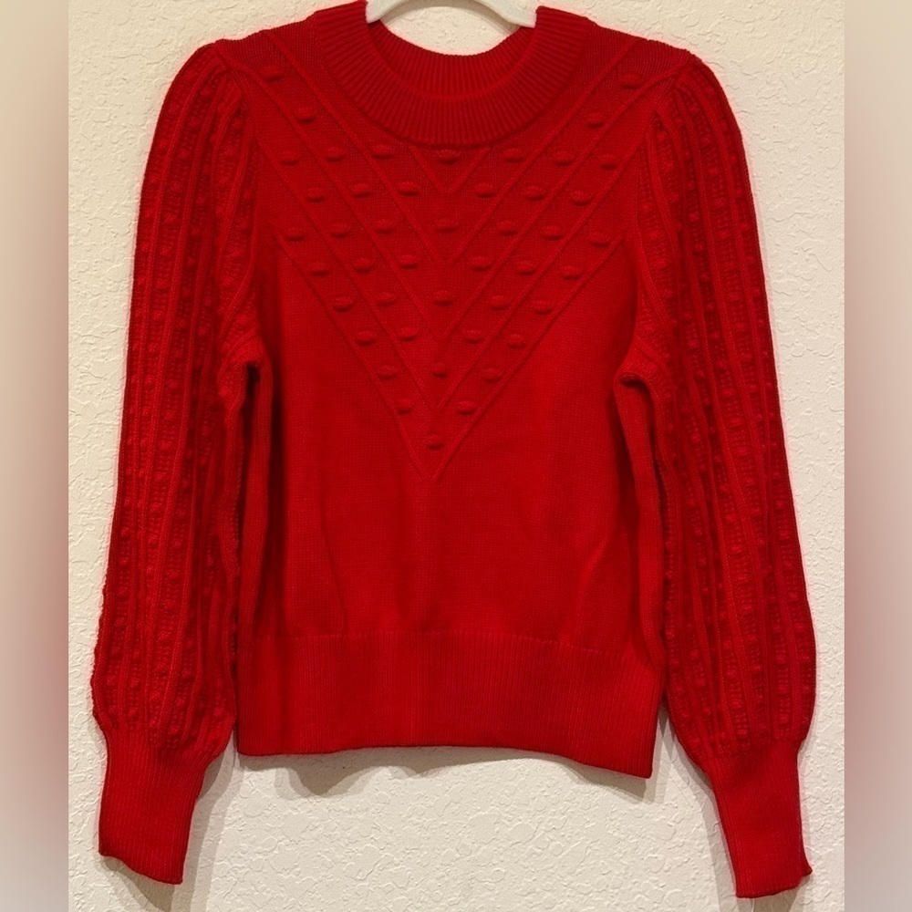 NEW Charter Club Crew Neck Popcorn Knit Balloon Sleeves Red Sweater Size L
